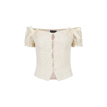 Pearl Mesh One-Shoulder Shirt