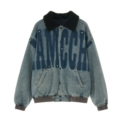 Vintage Washed Fur Collar Denim Jacket