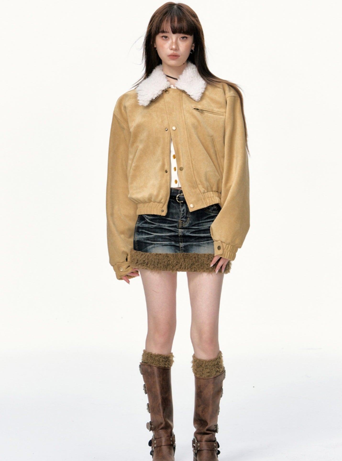 Thick Fleece Collar Short Jacket