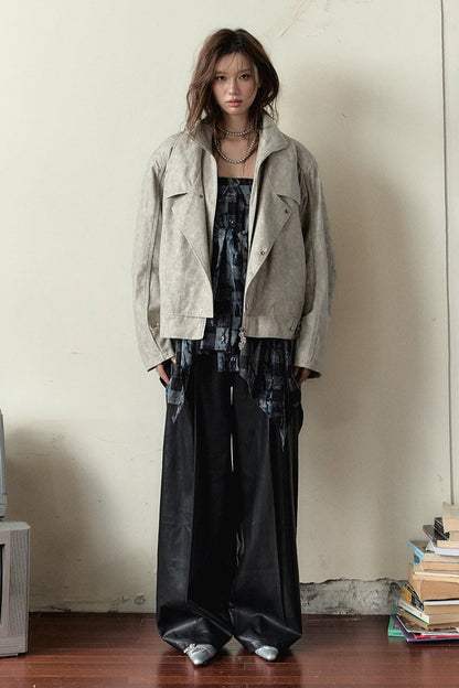 Loose Straight-Leg Leather Pants