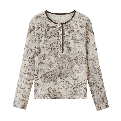 Cashew Flower Slim Print Knitted Top