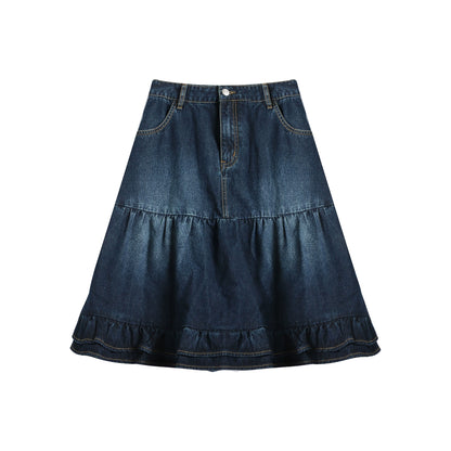 Vintage Lace Denim Skirt