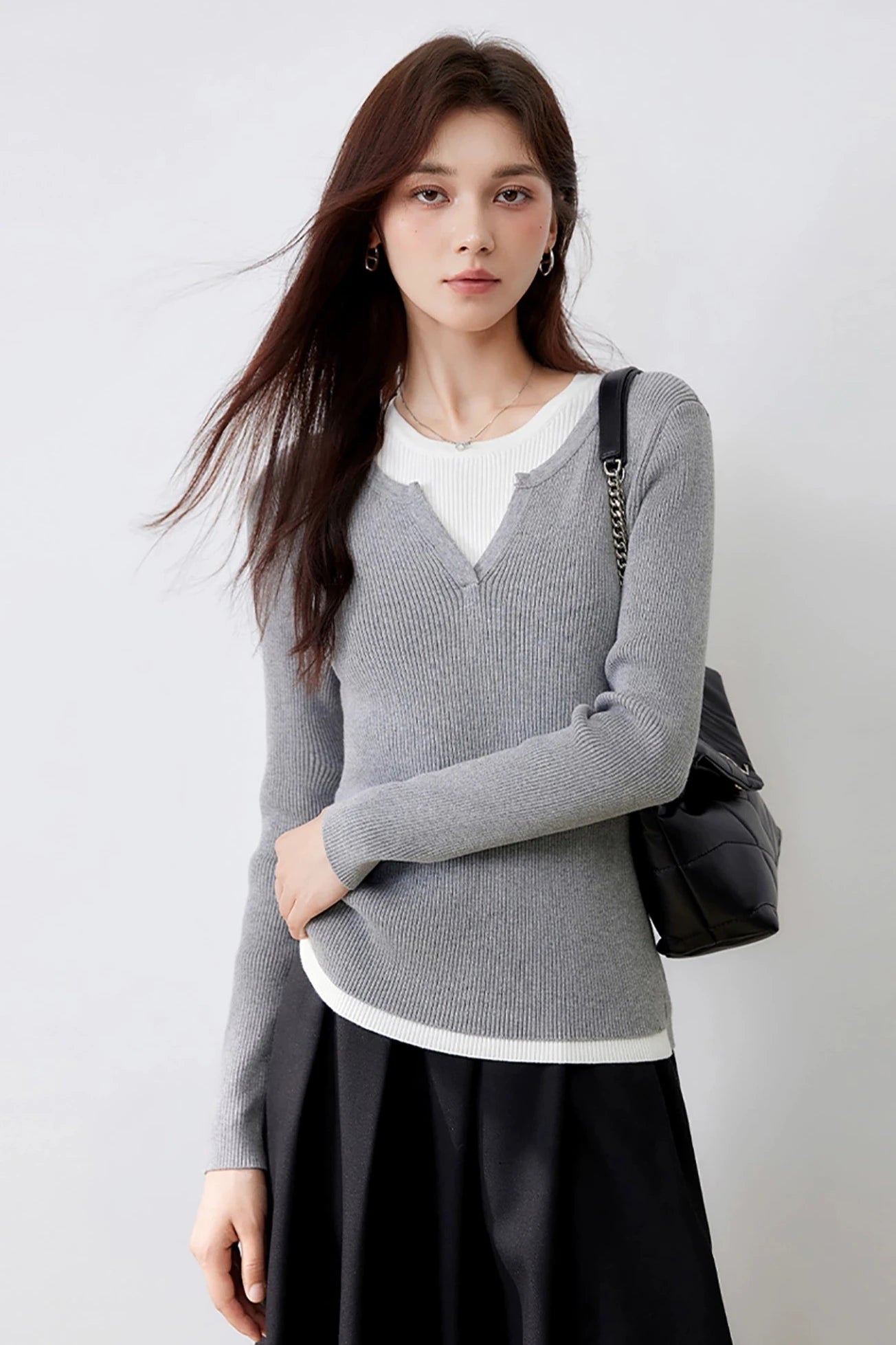 Contrasting Knit Sweater Top