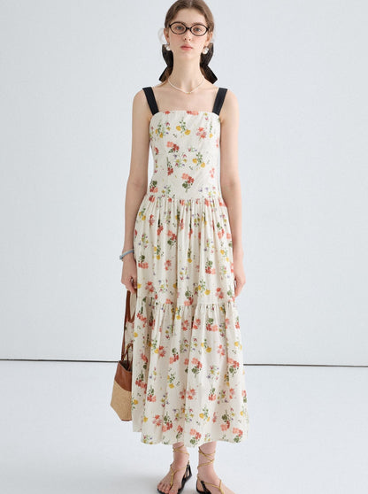 Temperament French Print Slip Dress