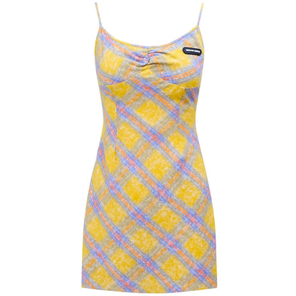 Slim Fit Yellow Plaid Dress