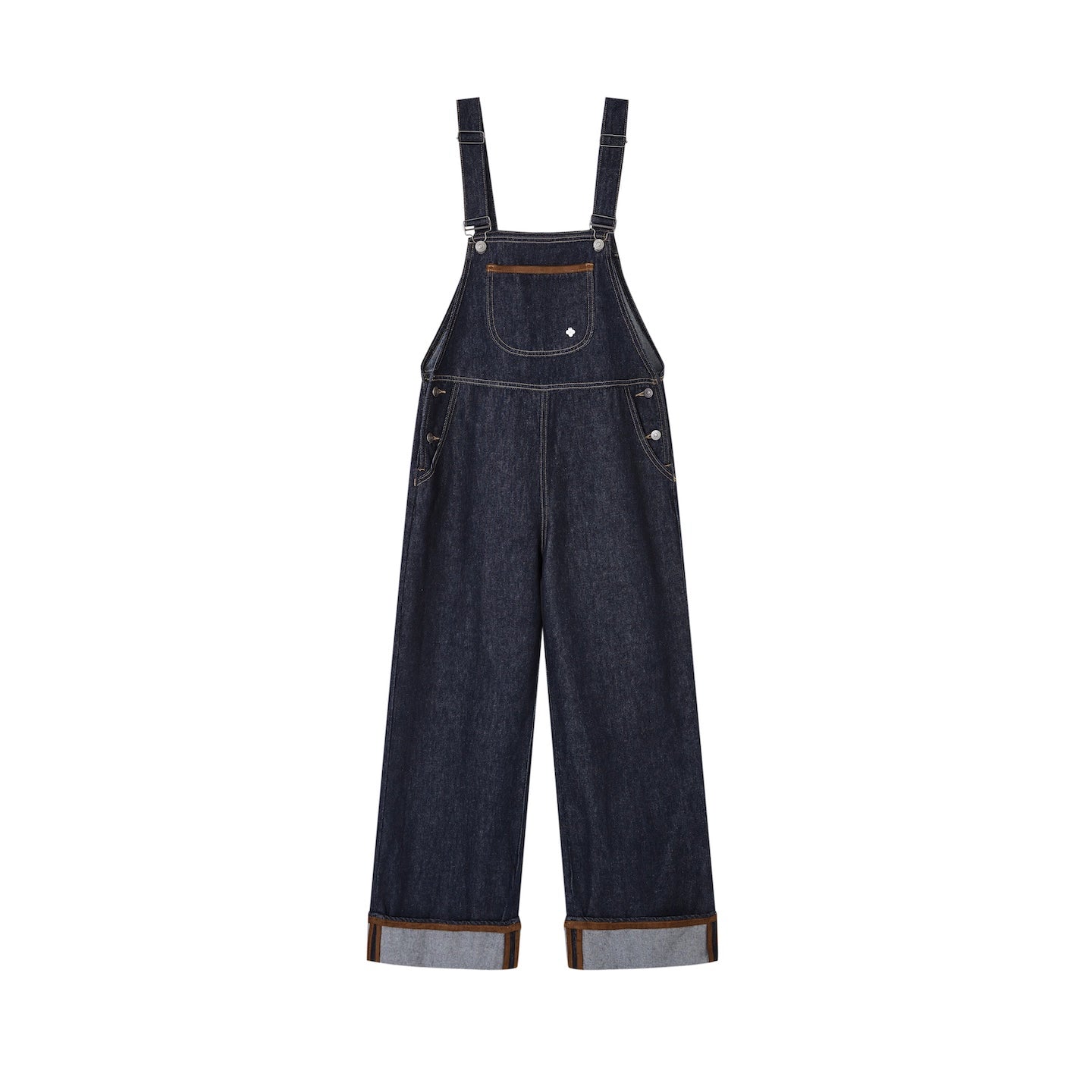 Dark Blue Denim Cuffed Overalls Pants