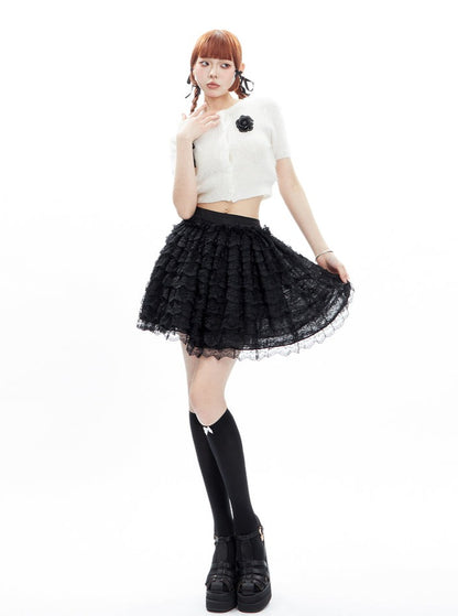 High Waist Lace Puffy Short Skirt