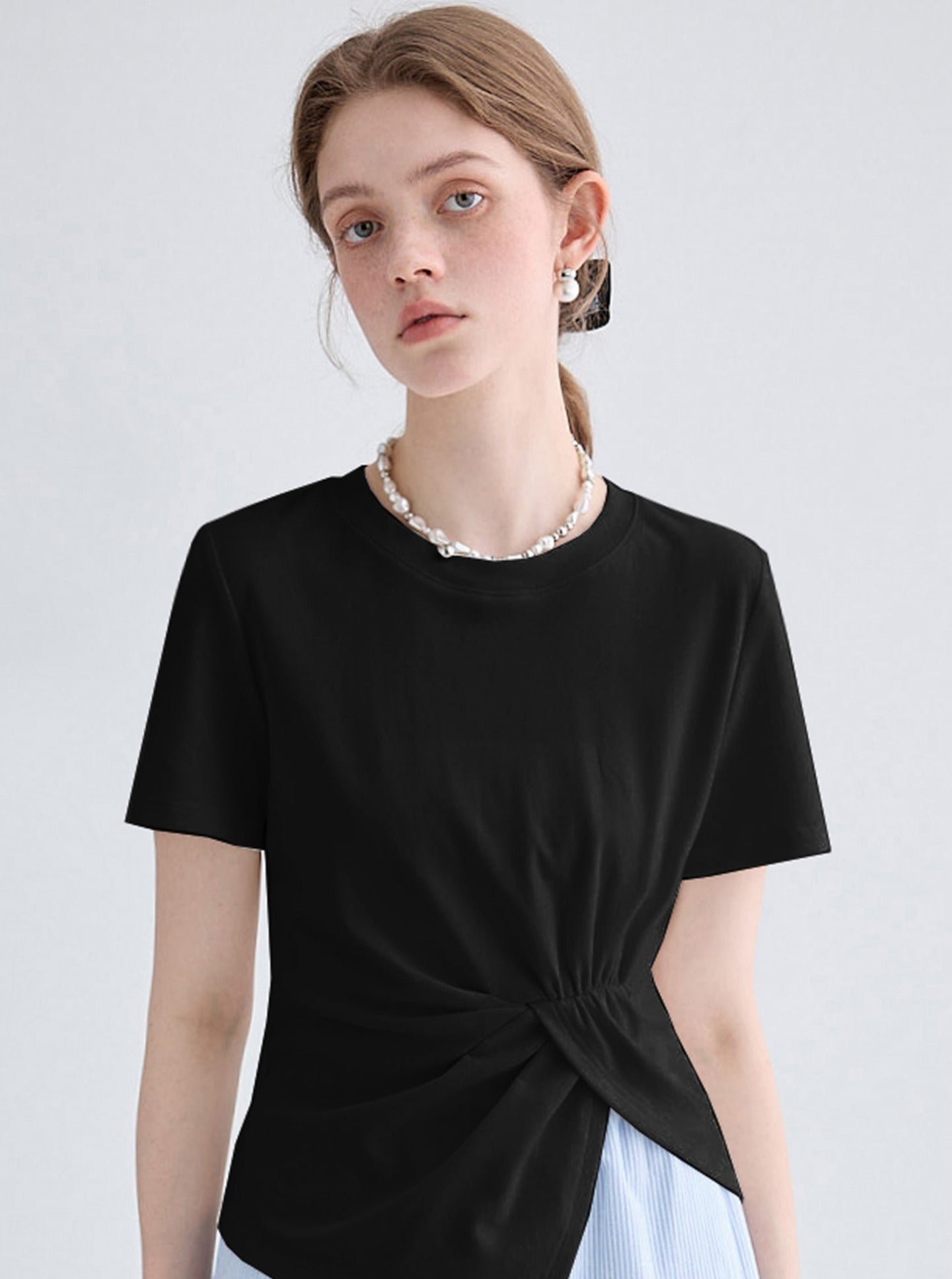 Short Sleeve Irregular Pleated Top