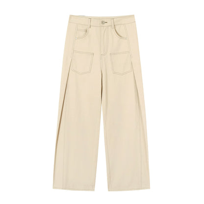 Pocket cotton loose wide-leg pants