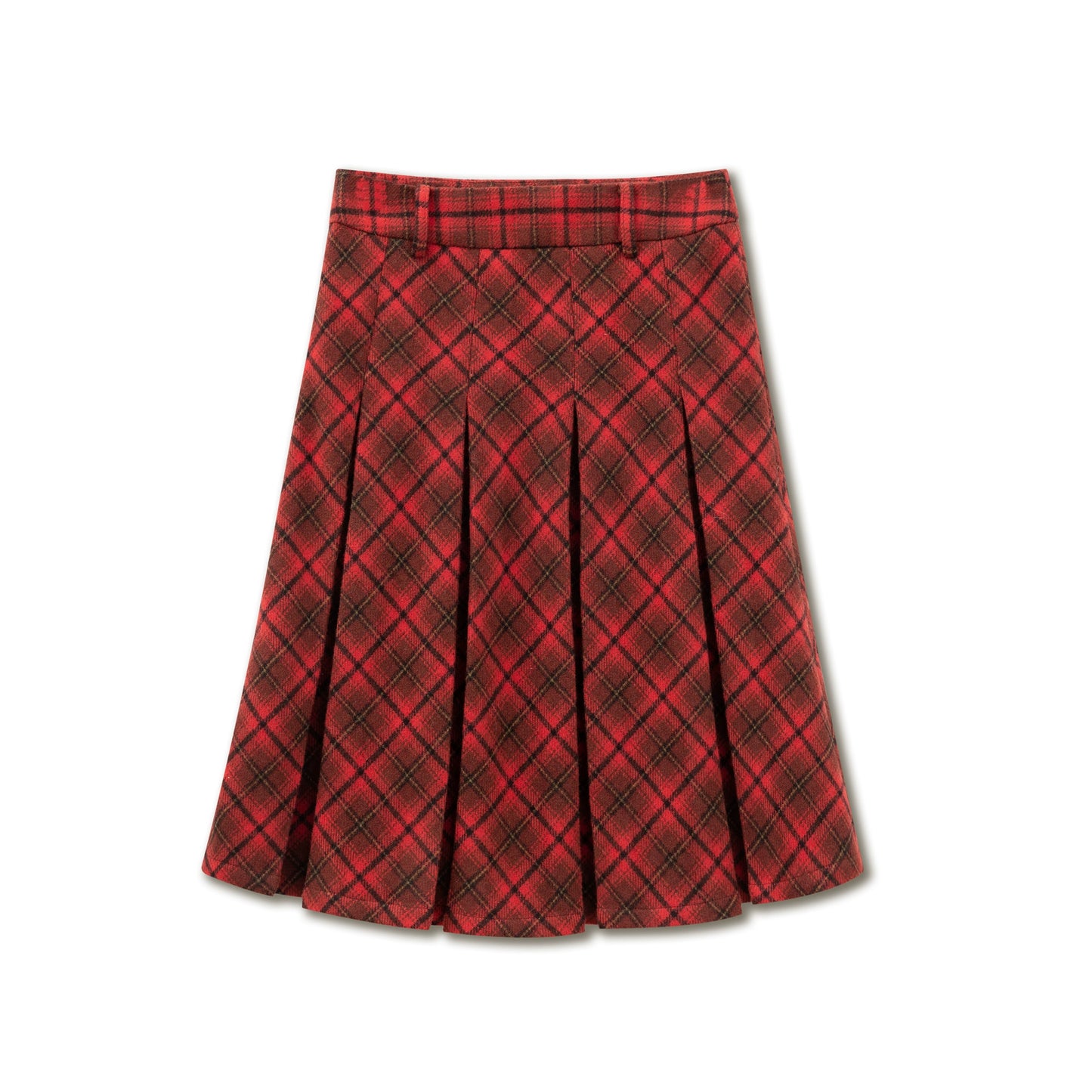 Red Check Tweed Pleated Skirt