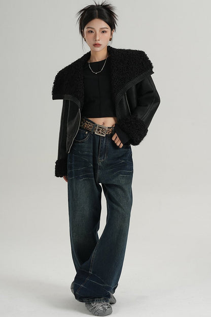 Big Lapel PU Fur Short Coat