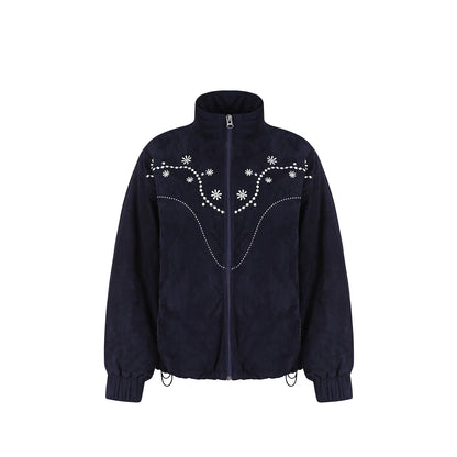 Pearl Daisy Embroidered Suede Jacket