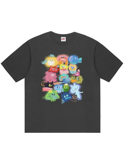 T-Shirt mit Cartoon-Druck und Farbverlauf