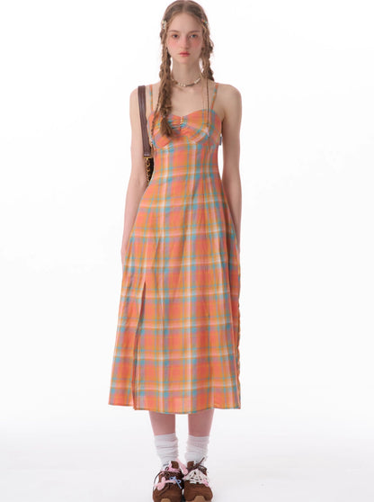 American Orange Plaid Kleid