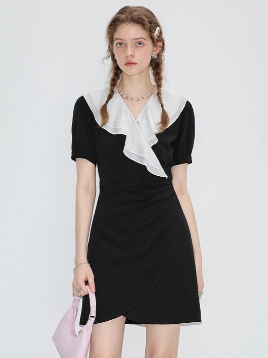 Slim Ruffle Collar Little Black Dress