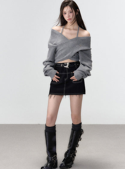 straight shoulder knit sweater wool top