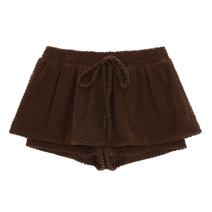 Brown Strappy Grain Fleece Skirt