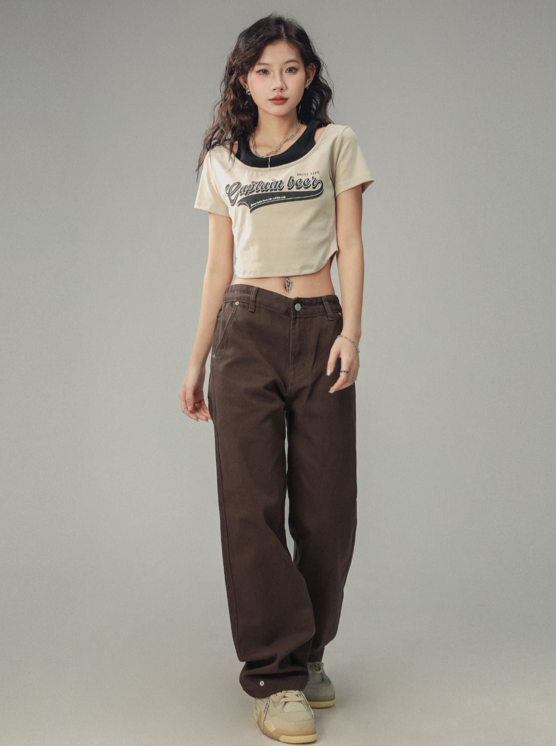 Vintage Brown Maillard Straight Trousers