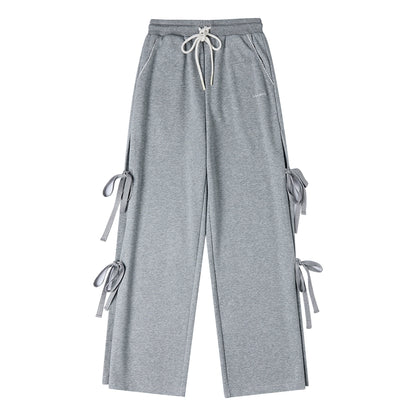 Wide Leg High Waist Grey Knit Pants