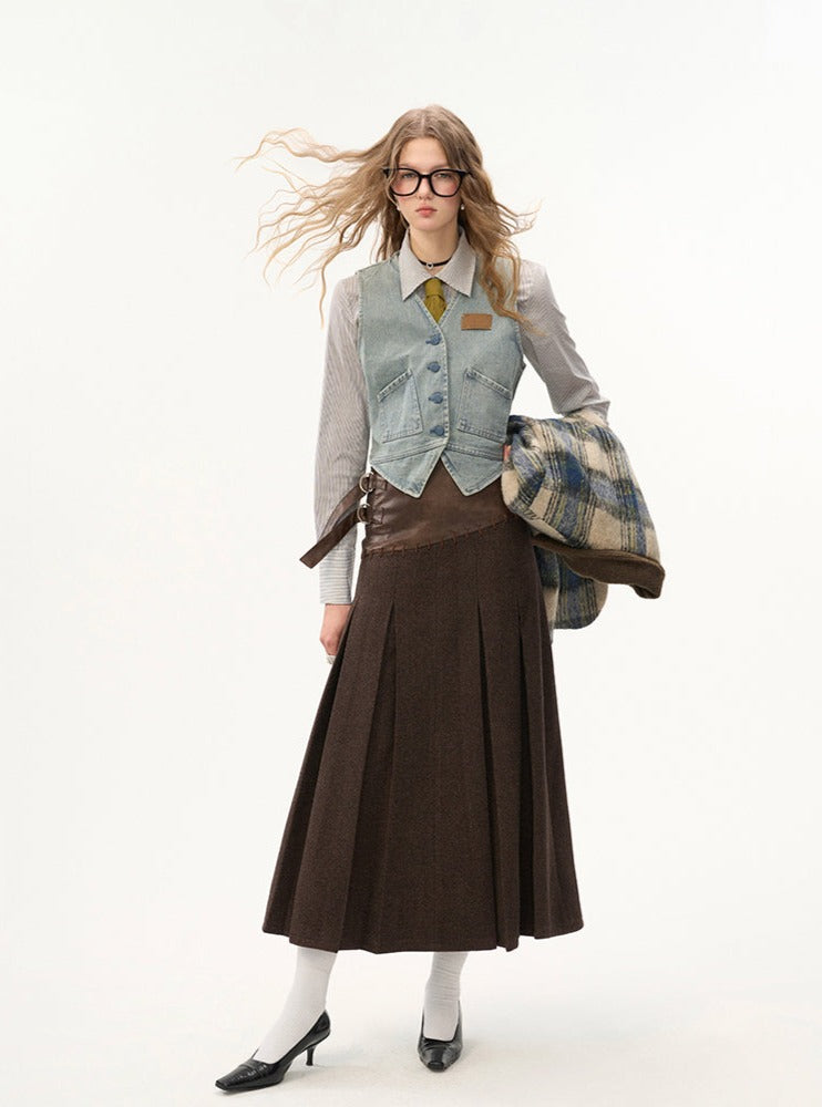 Tweed blazer pleated skirt Set-up