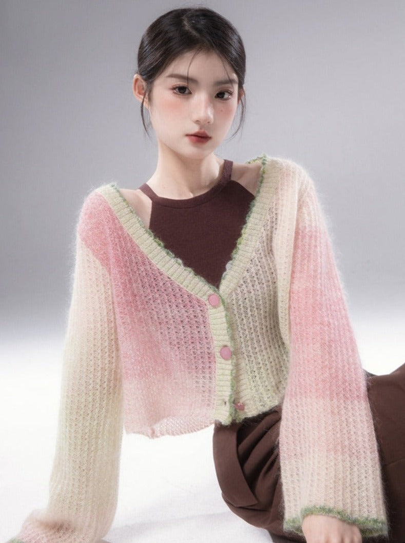 Gentle texture mohair cardigan tops