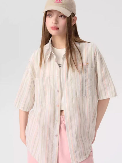 Vertical Stripe Colorful Button Shirt