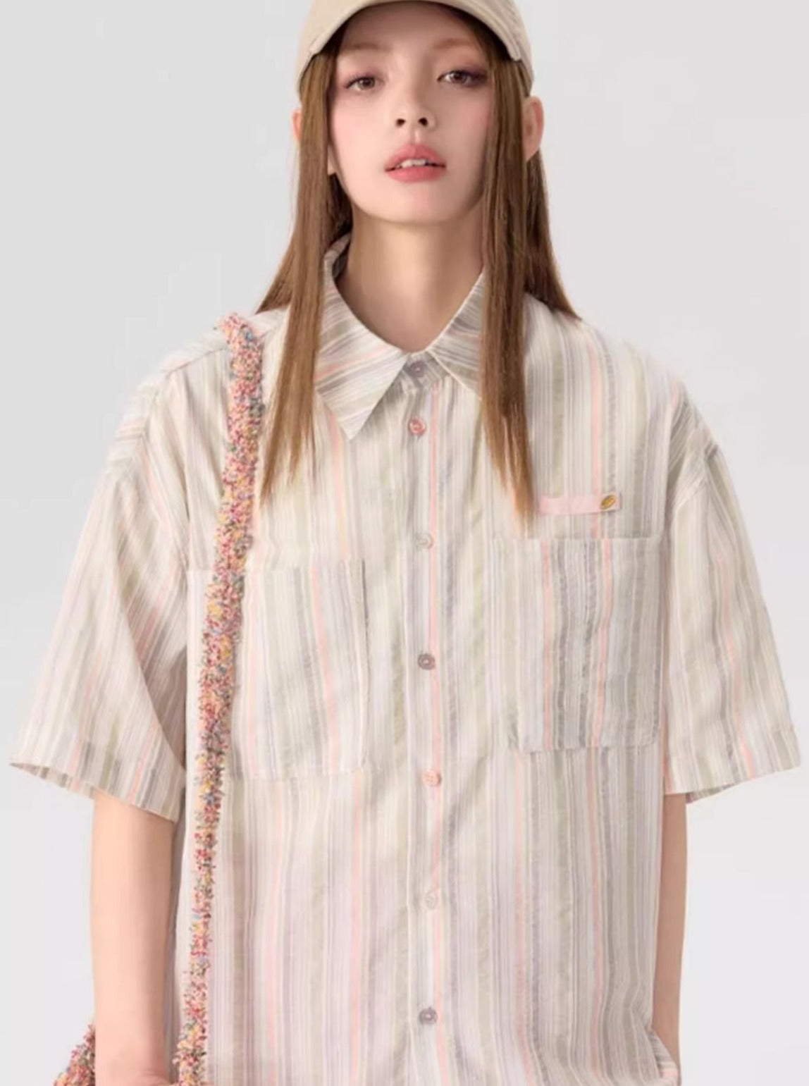 Vertical Stripe Colorful Button Shirt