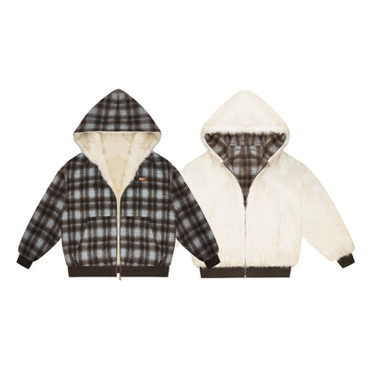 Reversible Plaid Plush Coat