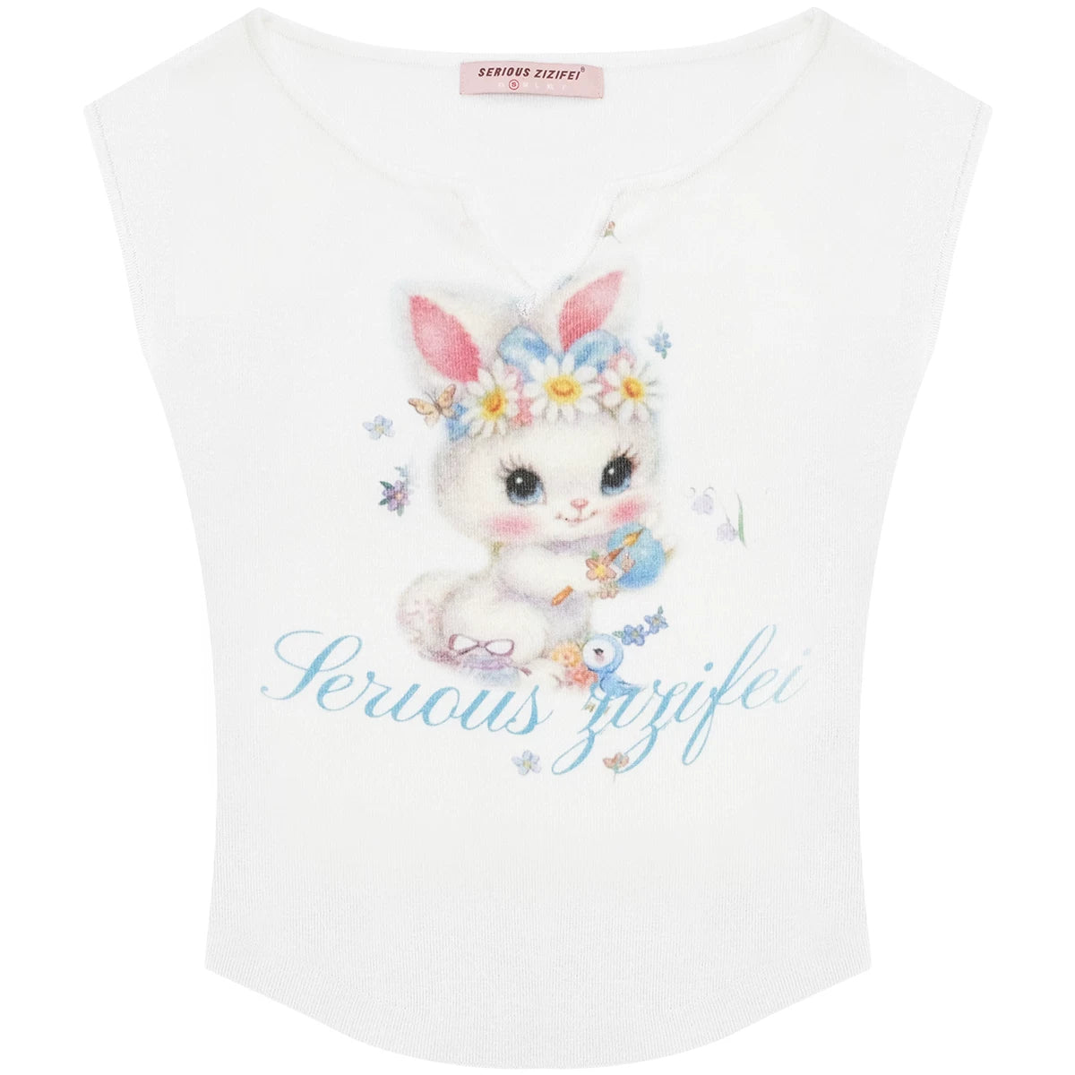 White Rabbit Print Slim Top