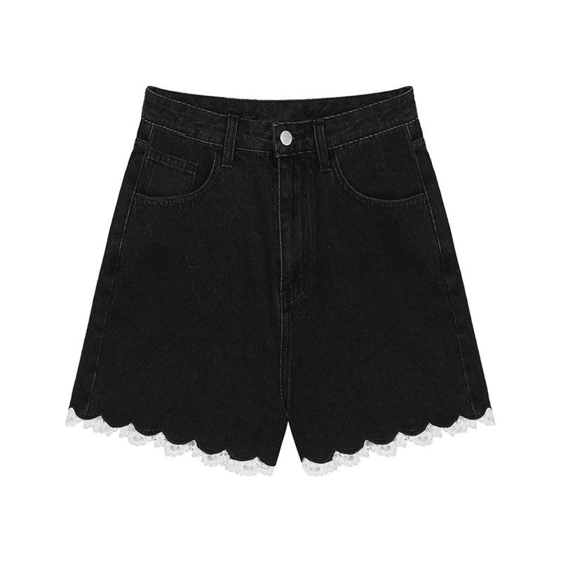 Spitze gewaschene Denim-Shorts