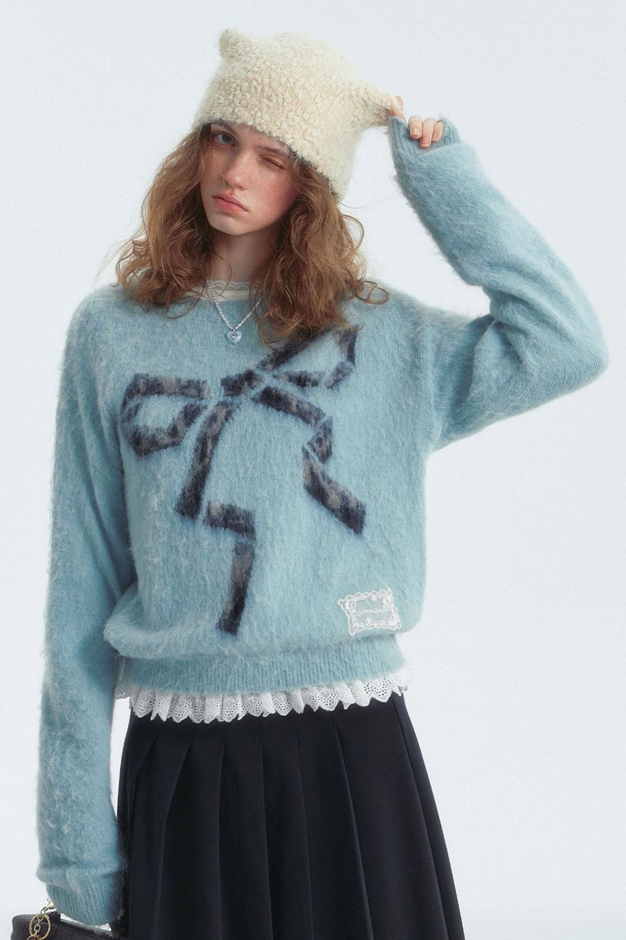 Leopard-Print Bow Crewneck Jumper