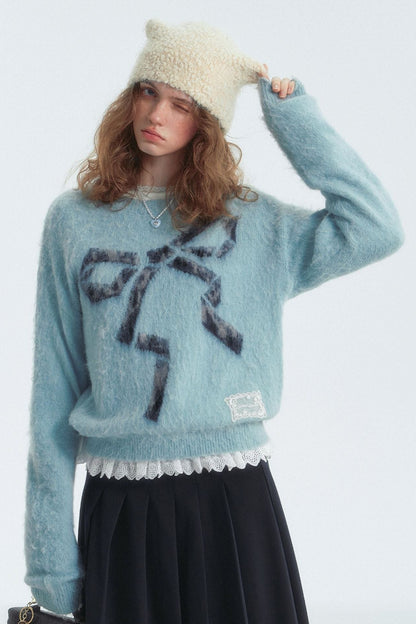 Leopard-Print Bow Crewneck Jumper