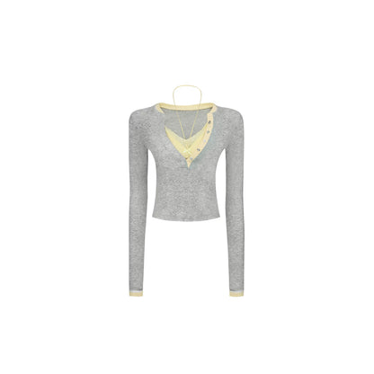 Color-Blocked Deep V-Neck Top Set-Up