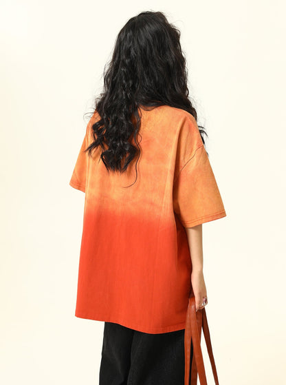 Wash Gradient Letter Kurzarm-T-Shirt