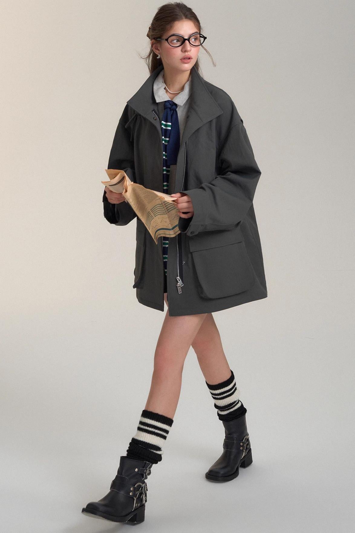 Drawstring Bow Cargo Coat