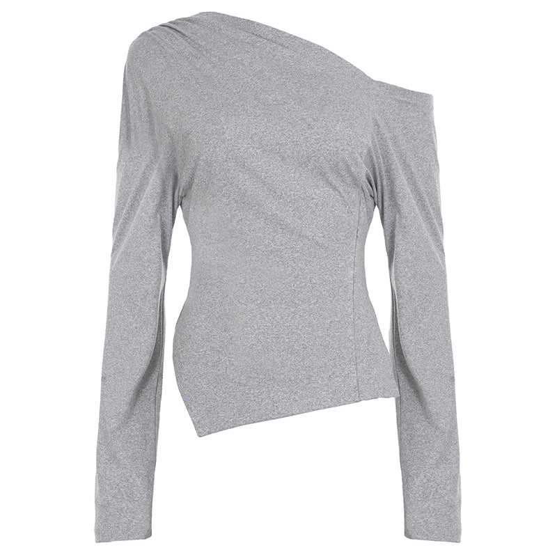 Gray Asymmetrical Shoulder-Cut Top