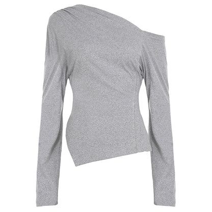 Gray Asymmetrical Shoulder-Cut Top
