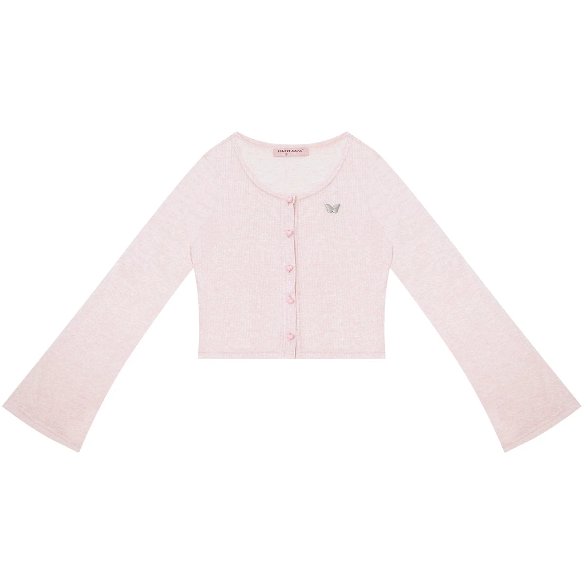 Bell-Sleeved Pink Knitted Cardigan