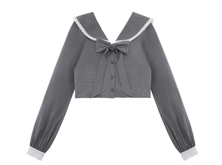 Gray bow loose and thin sailor collar Suit