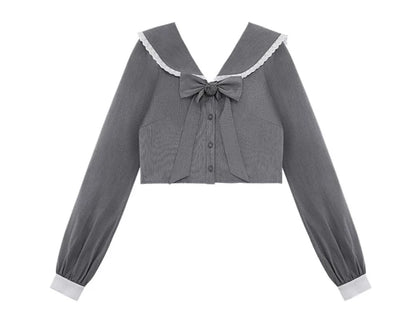 Gray bow  loose and thin sailor collar Suit