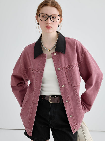 Contrast denim short jacket