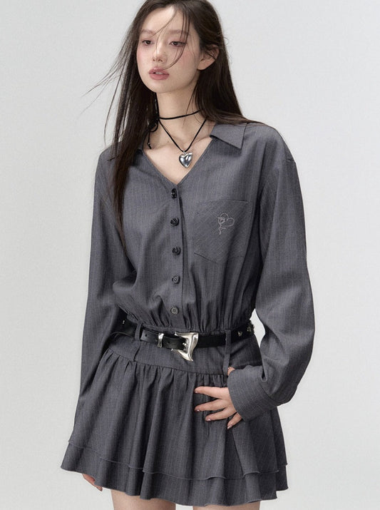 slim shirt collar suit dress