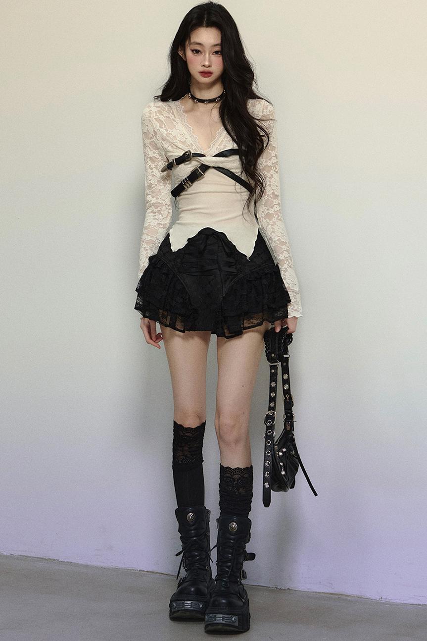 Ballet Aesthetics Irregular Lace Skirt