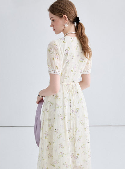 Lace Collar Slim Floral Dress