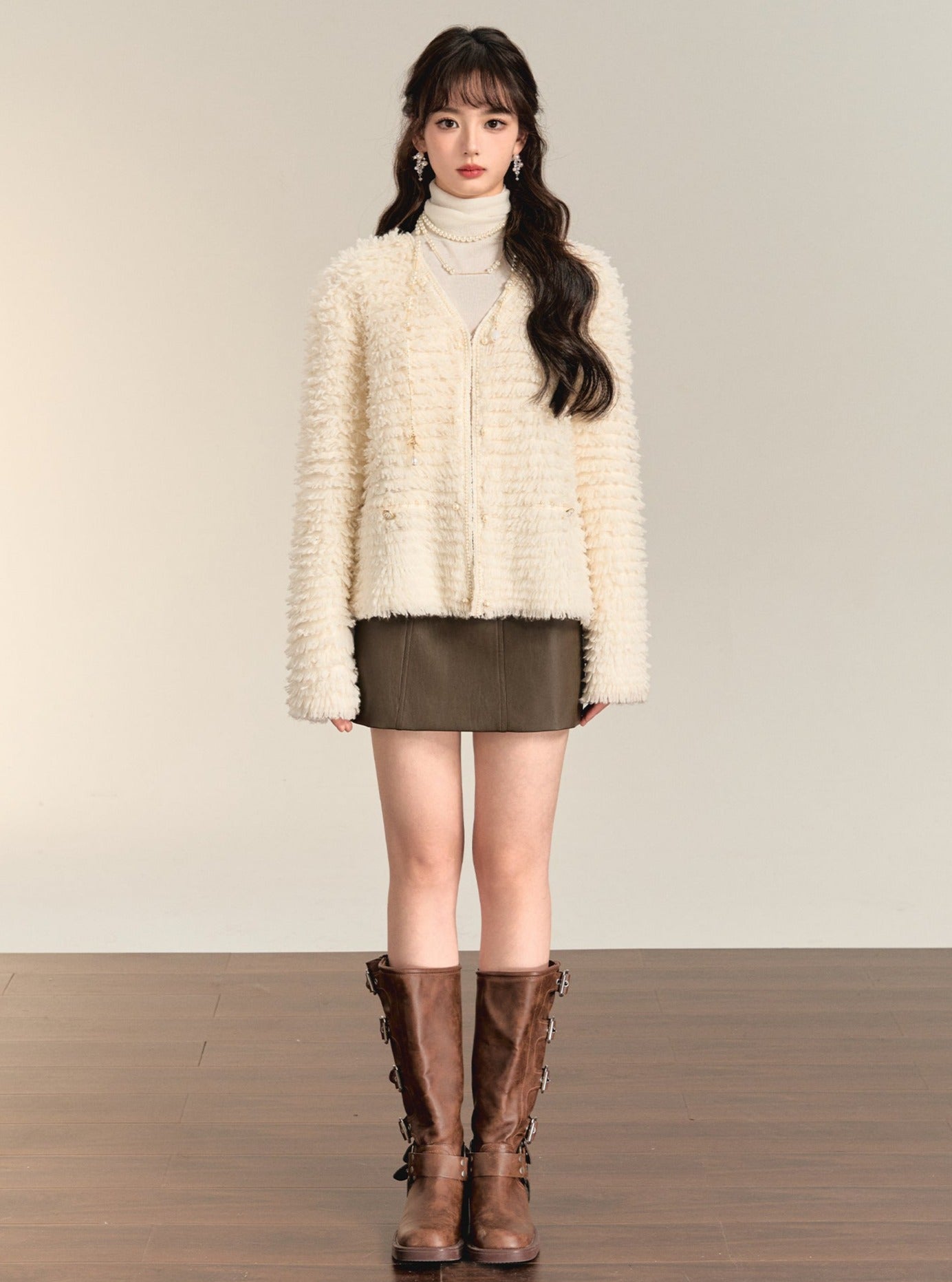 Long Sleeved Beaded Wool Coat