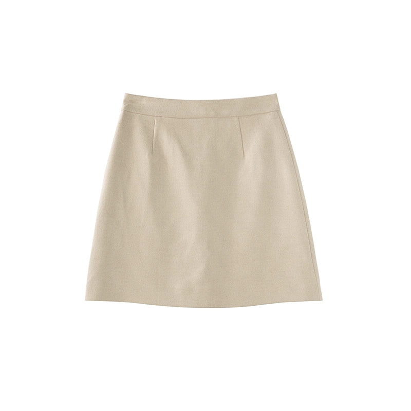 High Waist A-Line Woolen Skirt