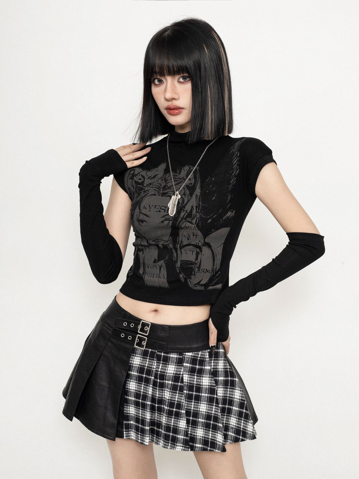 Stitching Design Plaid Skirt