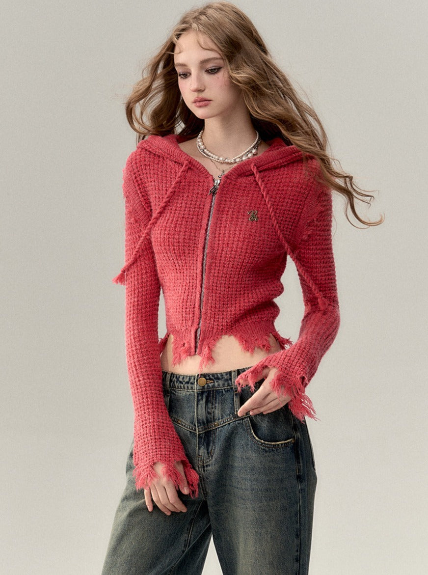 Cropped Hooded Knit Top