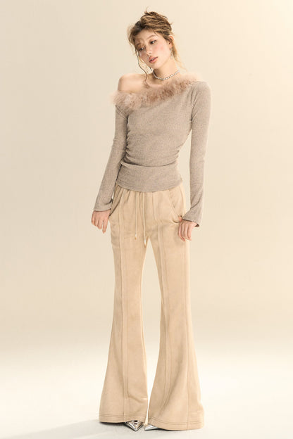 Slim Fit Suede Micro-Flared Pants