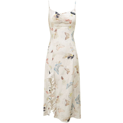 Butterfly Print Long Slit Dress